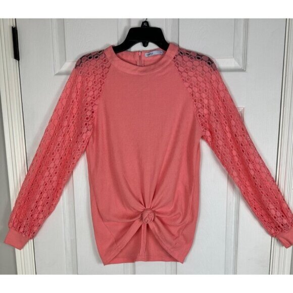 3 for $15 Miholl Coral Long Sleeve Lace Knit Top, Tie Front , NWT Size Small - Picture 1 of 10